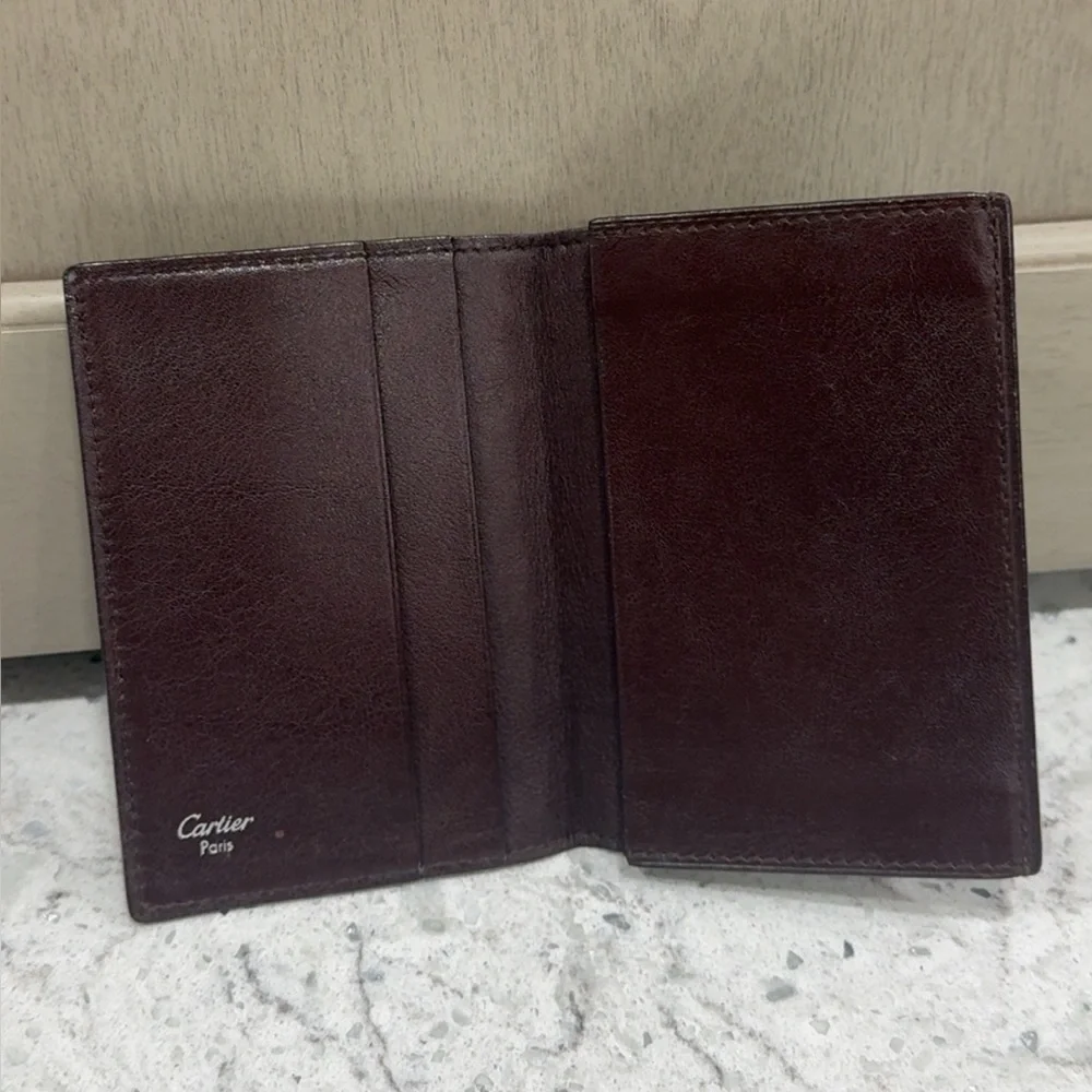 Cartier Dark Brown Leather Card Holder Wallet AUTHENTIC